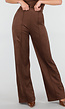 Bruine Suède Pantalon met Rechte Pijpen en Naaddetails