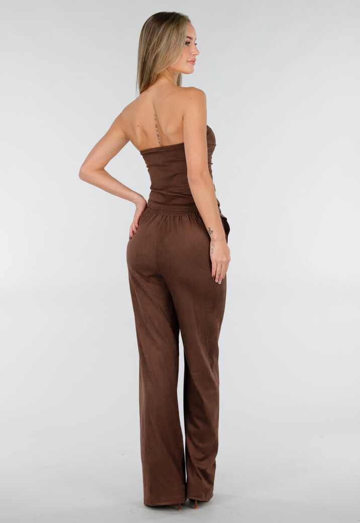 Bruine Suède Pantalon met Rechte Pijpen en Naaddetails