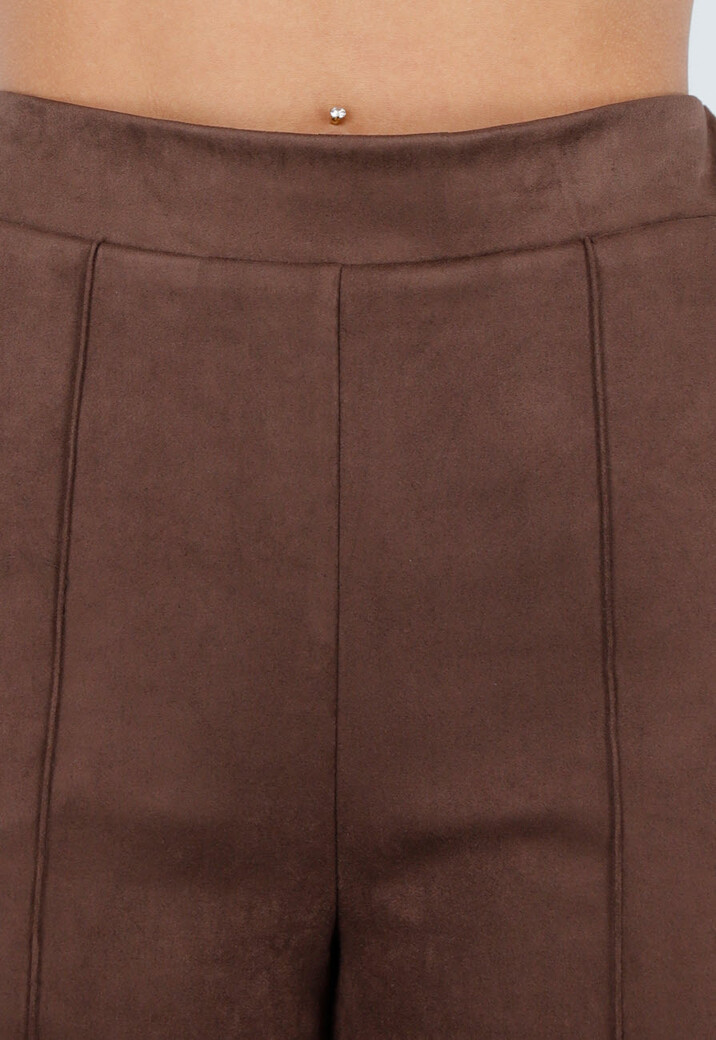 Bruine Suède Pantalon met Rechte Pijpen en Naaddetails