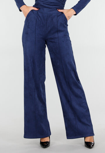 Navy Suèdelook Straight Leg Broek