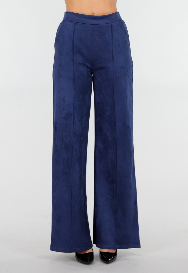Donkerblauwe Straight Leg Suède Pantalon met Rechte Pijpen