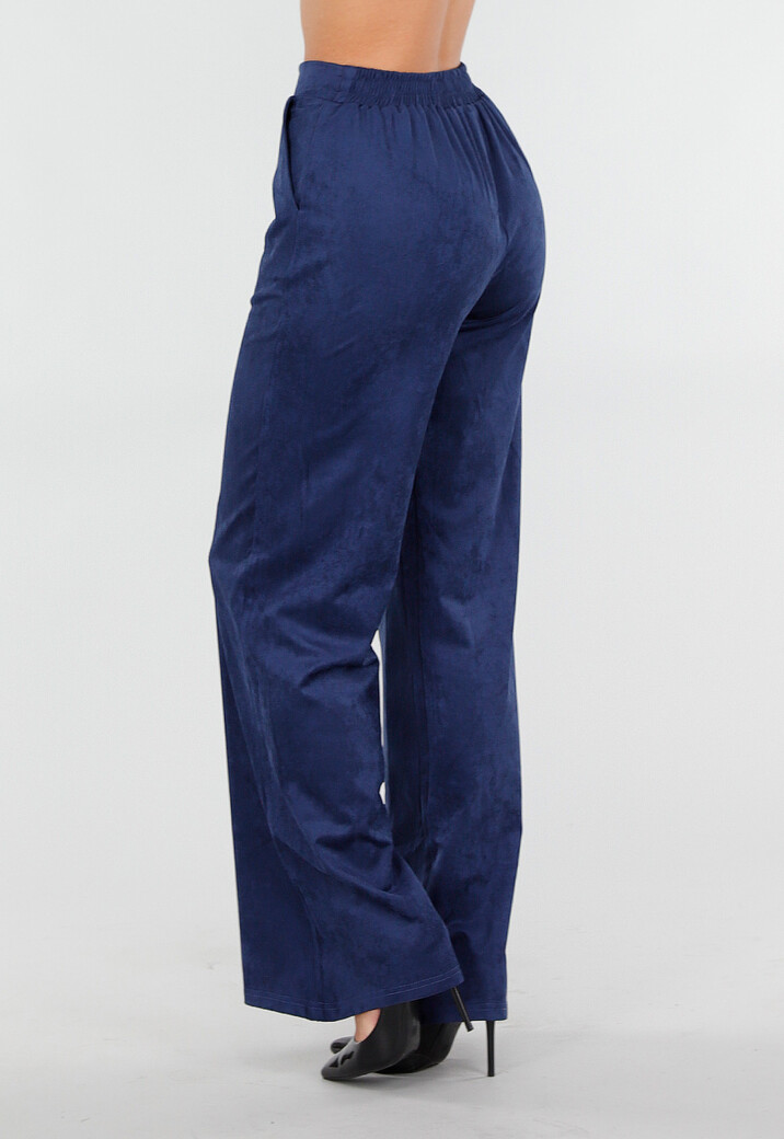 Donkerblauwe Straight Leg Suède Pantalon met Rechte Pijpen