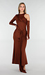Bruine Asymmetrische Maxi Jurk met Cut Out en Draping