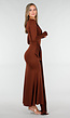 Bruine Asymmetrische Maxi Jurk met Cut Out en Draping