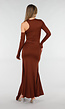 Bruine Asymmetrische Maxi Jurk met Cut Out en Draping