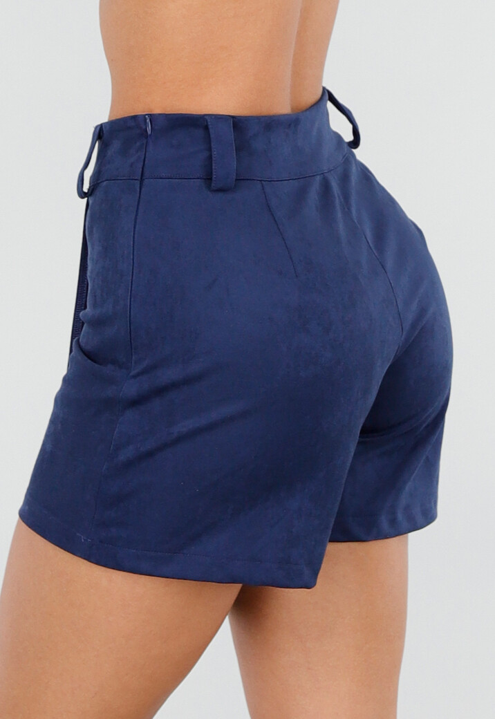 Donkerblauw Suède Look  Skort met Riemlusjes