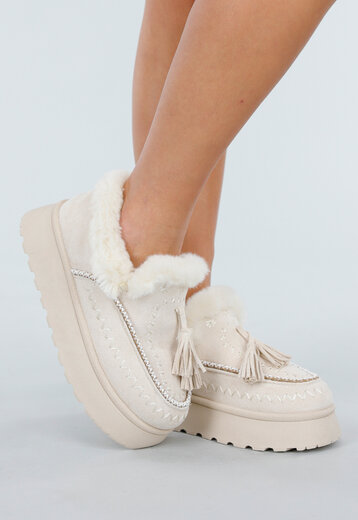 Beige Faux Fur Loafers