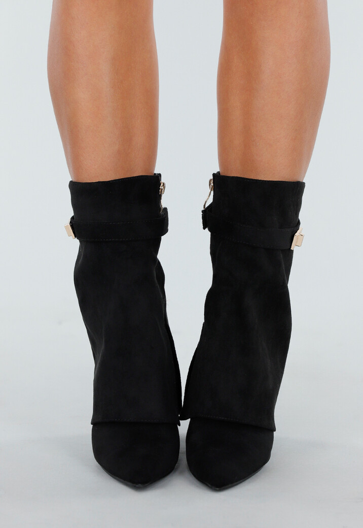 Zwarte Enkellaarzen met Gouden Gesp Detail