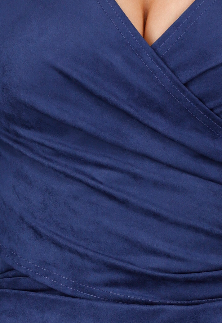 Donkerblauwe Suede Overslag Top met Stretch