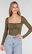 Khaki Push-Up Longsleeve Top met Gerimpelde Bustier
