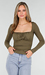 Khaki Push-Up Longsleeve Top met Gerimpelde Bustier