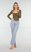 Khaki Push-Up Longsleeve Top met Gerimpelde Bustier