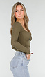 Khaki Push-Up Longsleeve Top met Gerimpelde Bustier