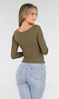 Khaki Push-Up Longsleeve Top met Gerimpelde Bustier