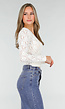Witte Kanten Wikkel Top met Lange Mouwen