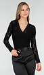 Zwarte Kanten Wikkel Top met Lange Mouwen
