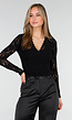 Zwarte Kanten Wikkel Top met Lange Mouwen