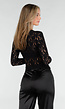 Zwarte Kanten Wikkel Top met Lange Mouwen