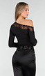 Zwarte One Shoulder Body met Lange Mouw en Kantdetails