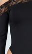 Zwarte One Shoulder Body met Lange Mouw en Kantdetails