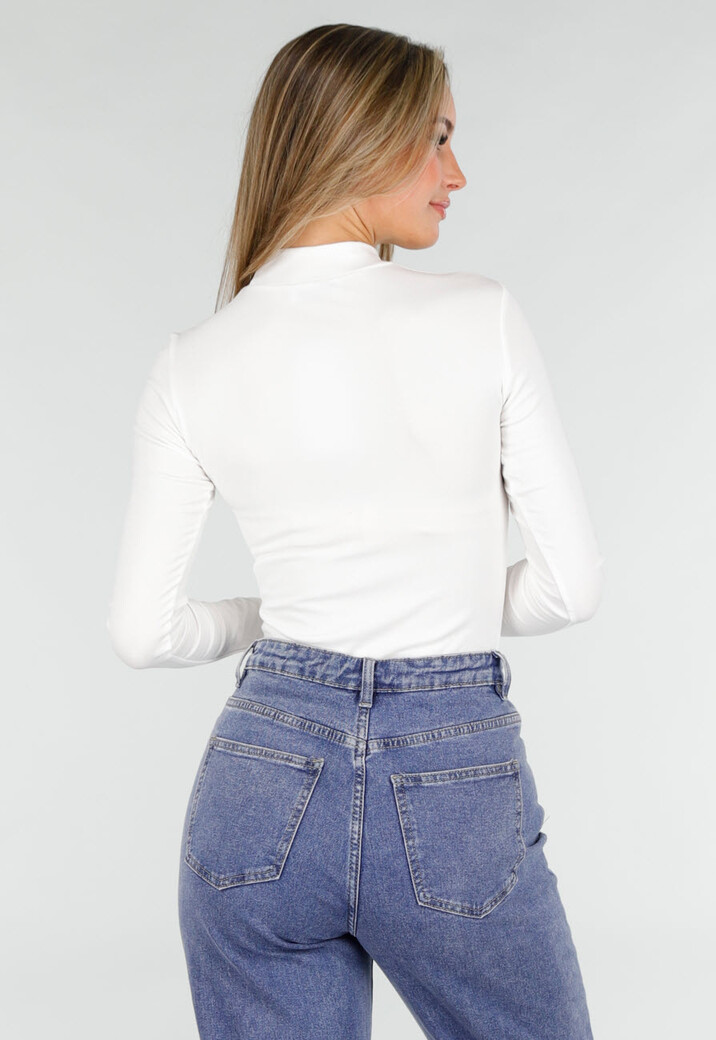 Witte Top met Col en Lange Mouw