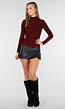 Bordeaux Top met Col en Lange Mouw