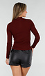 Bordeaux Top met Col en Lange Mouw