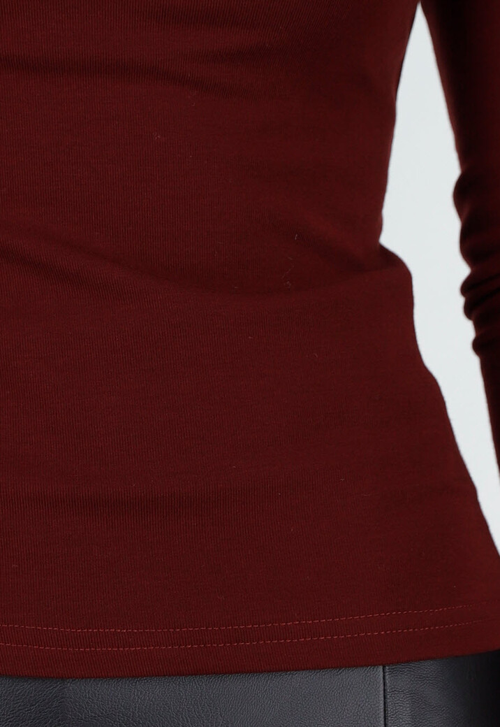 Bordeaux Top met Col en Lange Mouw
