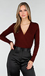 Bordeaux Wrap Bodysuit met Lange Mouw