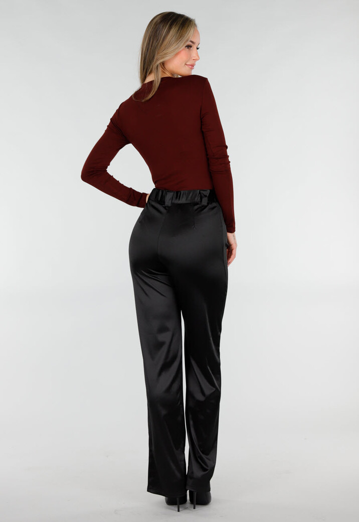 Bordeaux Wrap Bodysuit met Lange Mouw