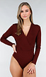 Bordeaux Wrap Bodysuit met Lange Mouw