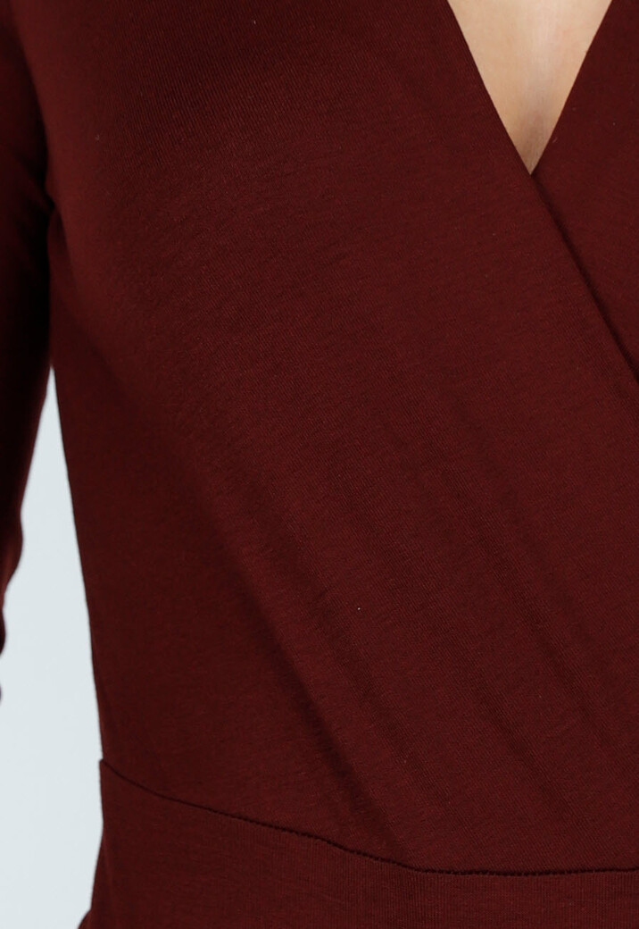 Bordeaux Wrap Bodysuit met Lange Mouw