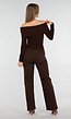 Bruine Off Shoulder Top met Lange Mouw