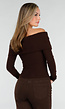 Bruine Off Shoulder Top met Lange Mouw