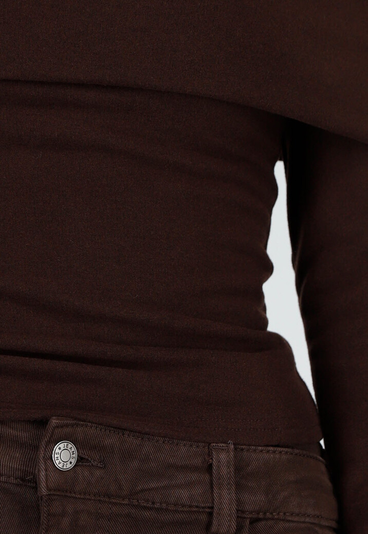 Bruine Off Shoulder Top met Lange Mouw