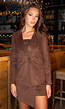 Bruine Stretch Suede Double Breasted Blazer