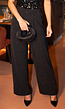 Zwarte Linnenlook Glitter Pantalon  met Stretchband