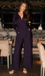 Paarse Jumpsuit met Wijde Pijpen en Tailleband