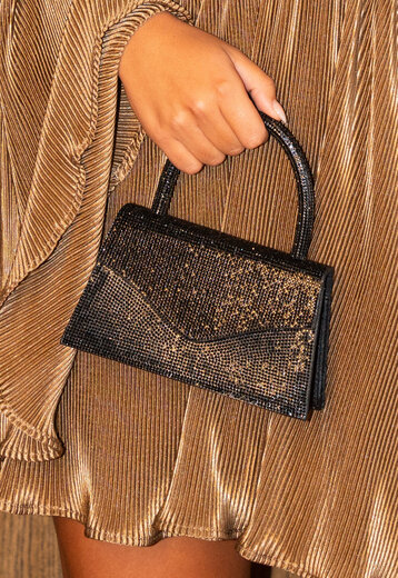 Antraciet Strass Hand/Schoudertasje