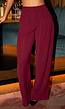 Bordeauxrode Linnenlook Glitter Pantalon met Stretchband