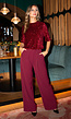 Bordeauxrode Linnenlook Glitter Pantalon met Stretchband