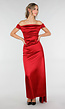 Felrode Off Shoulder Maxi Jurk in Satijn