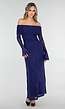 Navy Off Shoulder Maxi Glitter Jurk met Lange Mouwen
