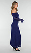 Navy Off Shoulder Maxi Glitter Jurk met Lange Mouwen