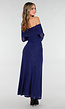 Navy Off Shoulder Maxi Glitter Jurk met Lange Mouwen