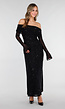 Zwarte Off Shoulder Glitter Stretch Jurk