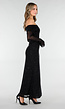 Zwarte Off Shoulder Maxi Glitter Jurk met Lange Mouwen