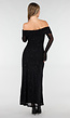 Zwarte Off Shoulder Maxi Glitter Jurk met Lange Mouwen