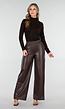 Bruine Lederlook Broek met Wijde Pijpen