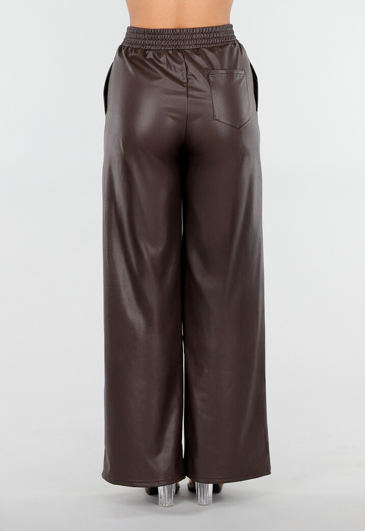 Bruine Lederlook Broek met Wijde Pijpen